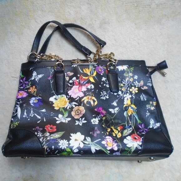 Black Floral Tote Bag in Vegan Leather, Large Purse, Dasein Copy - Picture 3 of 10
